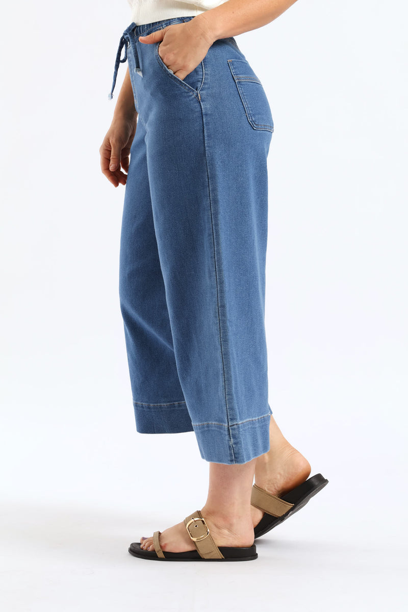 Super High Waist Wide Leg Culotte Jegging  - Mid Wash