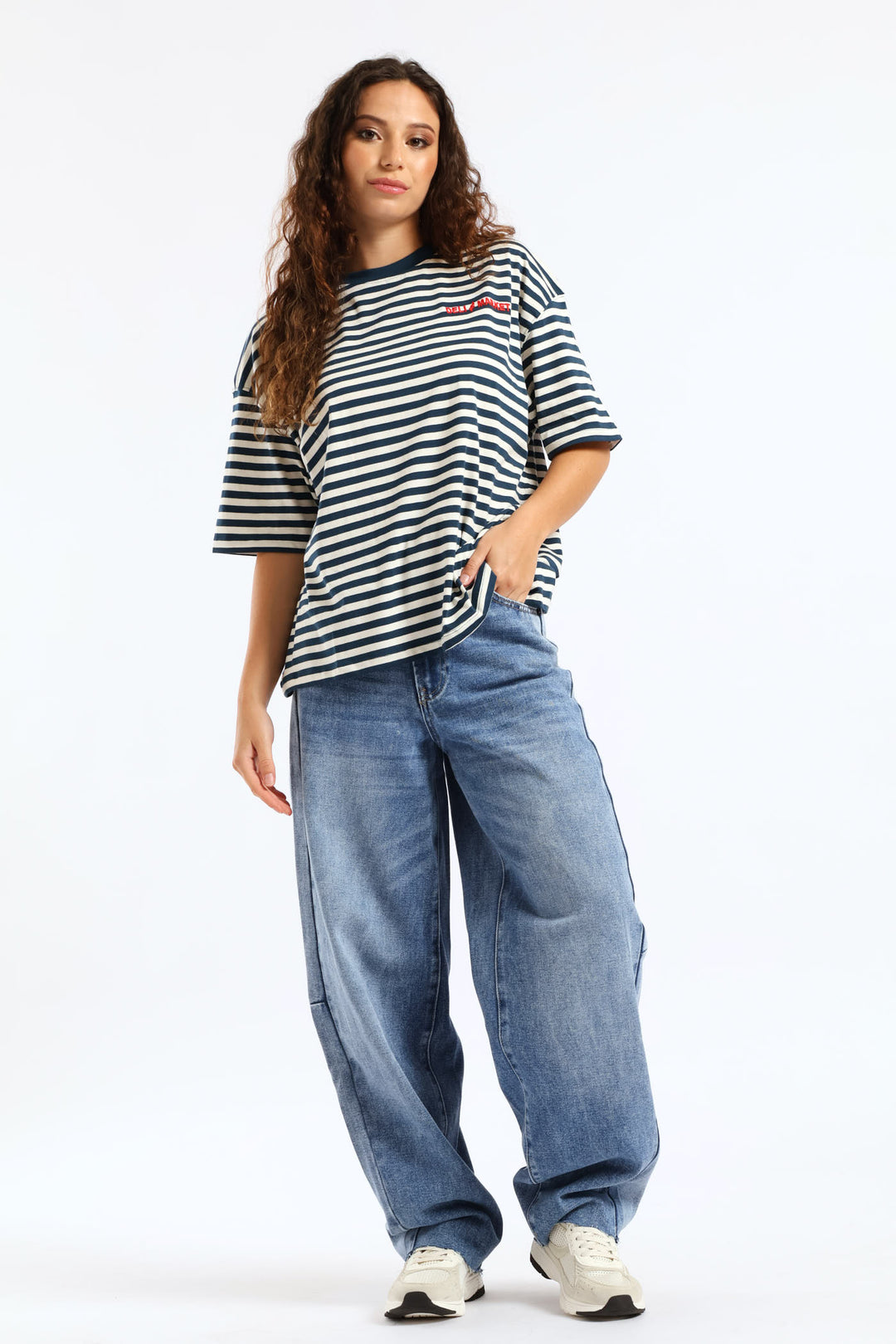 Oversized Stripe Deli & Market Tee - Teal