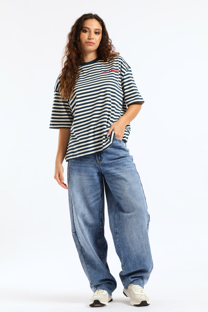 Oversized Stripe Deli & Market Tee - Teal