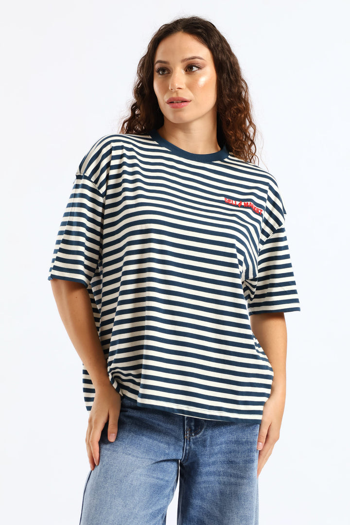 Oversized Stripe Deli & Market Tee - Teal