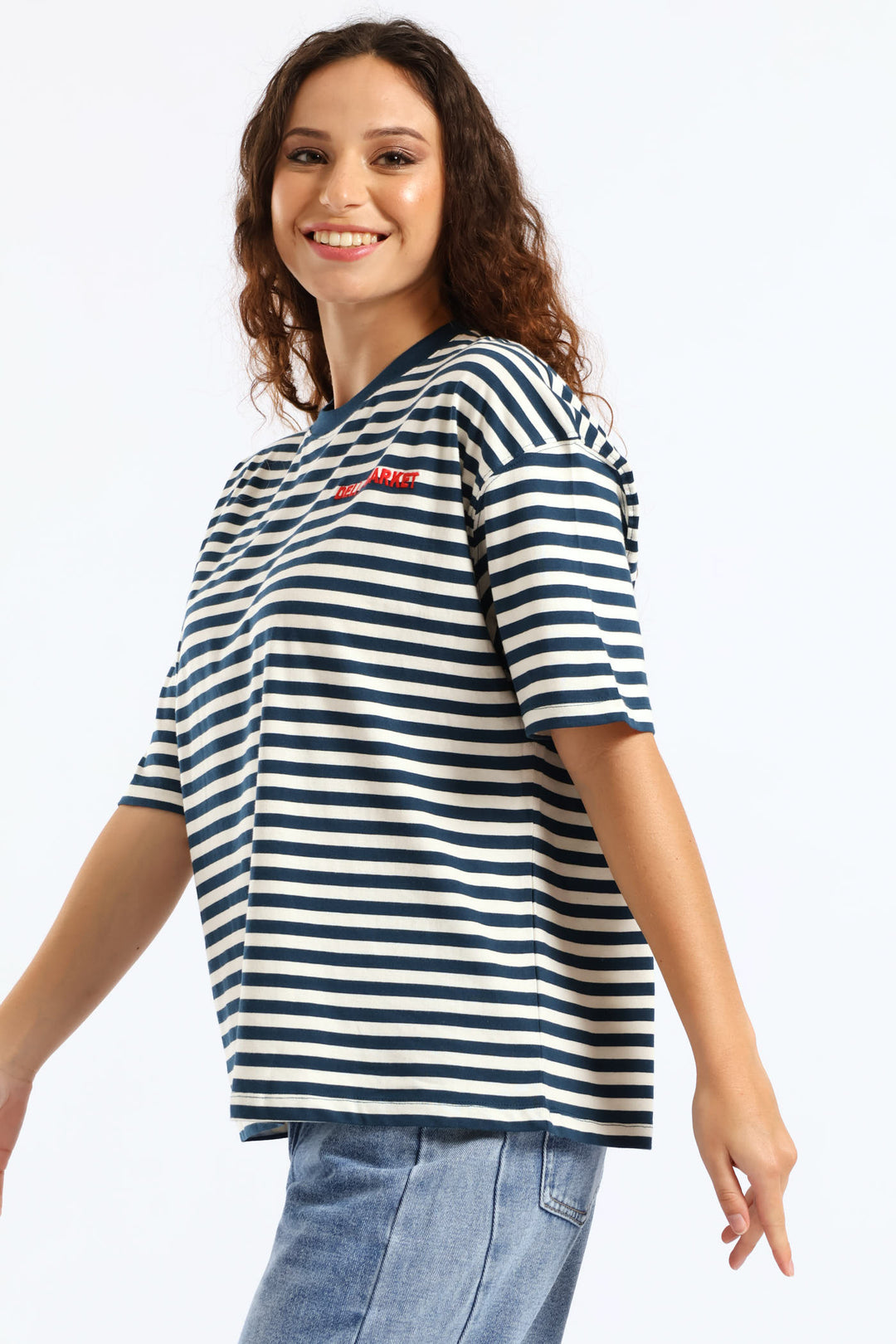 Oversized Stripe Deli & Market Tee - Teal