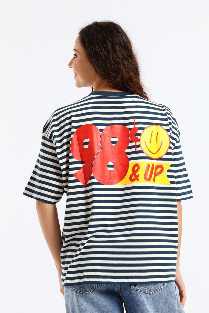 Oversized Stripe Deli & Market Tee - Teal