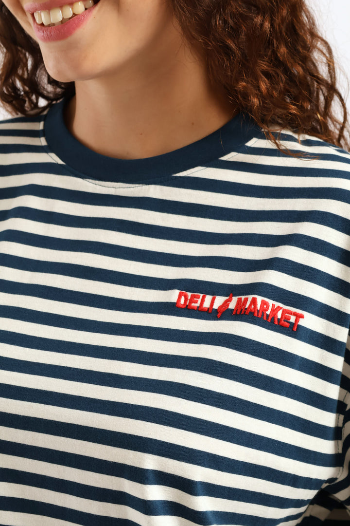 Oversized Stripe Deli & Market Tee - Teal