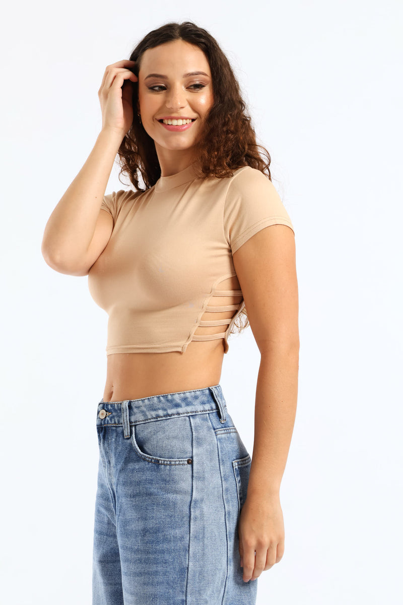 Side Strap Tee - Beige