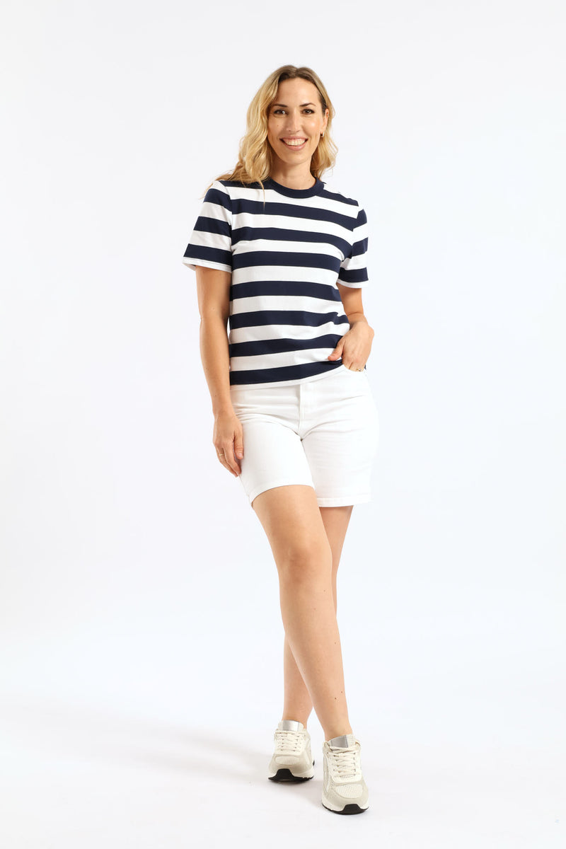 Bold Stripe Boxy Tee - Navy/White