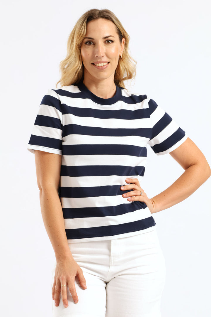 Bold Stripe Boxy Tee - Navy/White