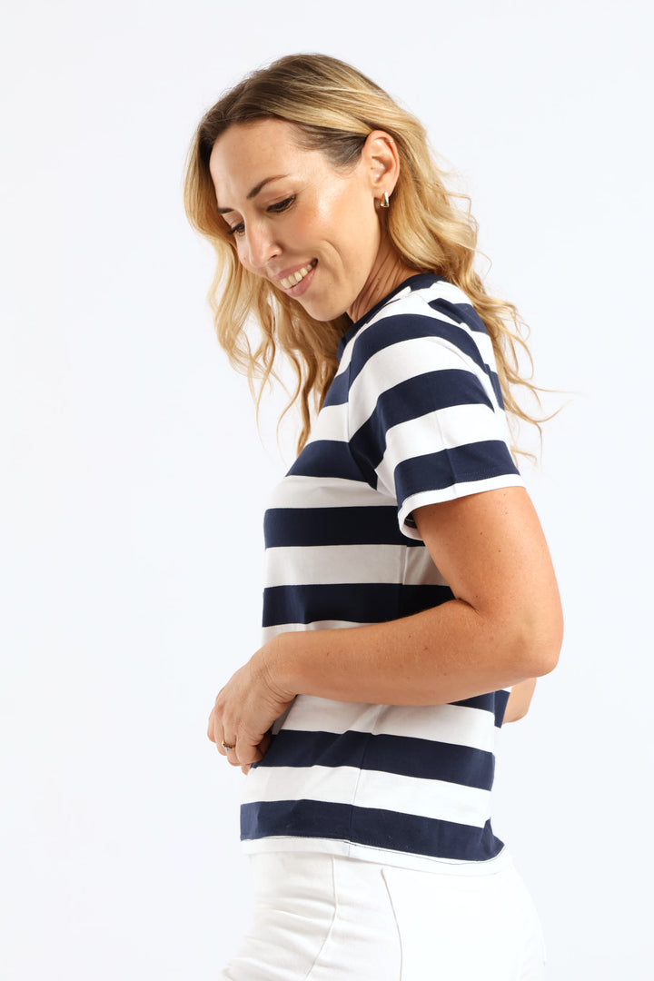 Bold Stripe Boxy Tee - Navy/White