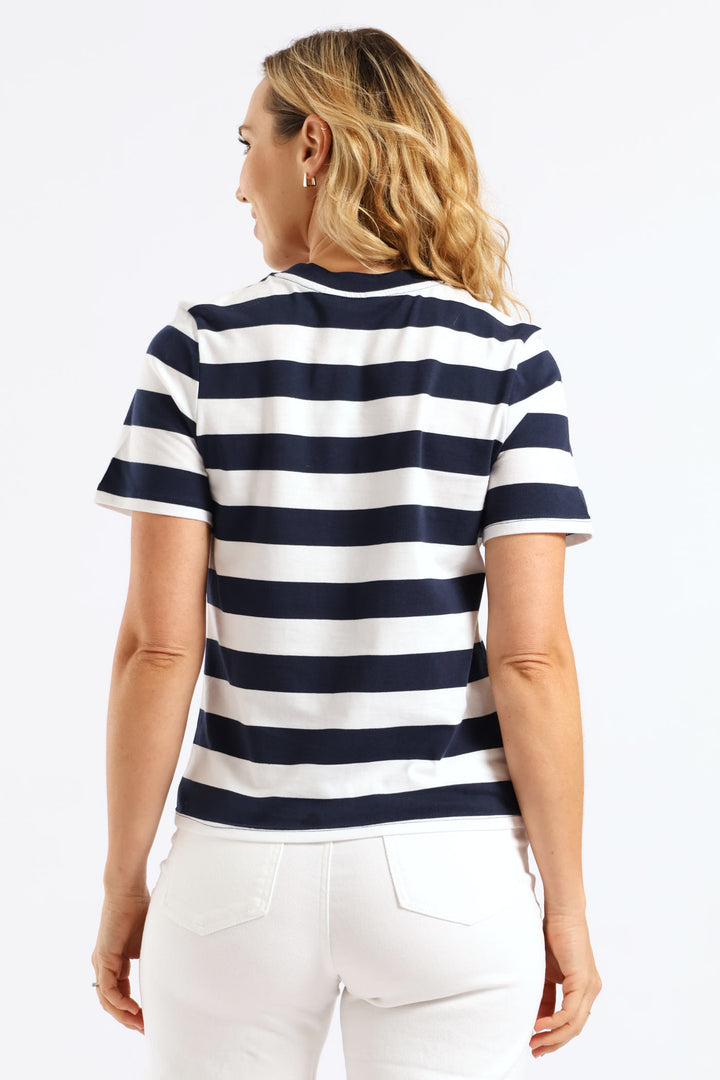 Bold Stripe Boxy Tee - Navy/White
