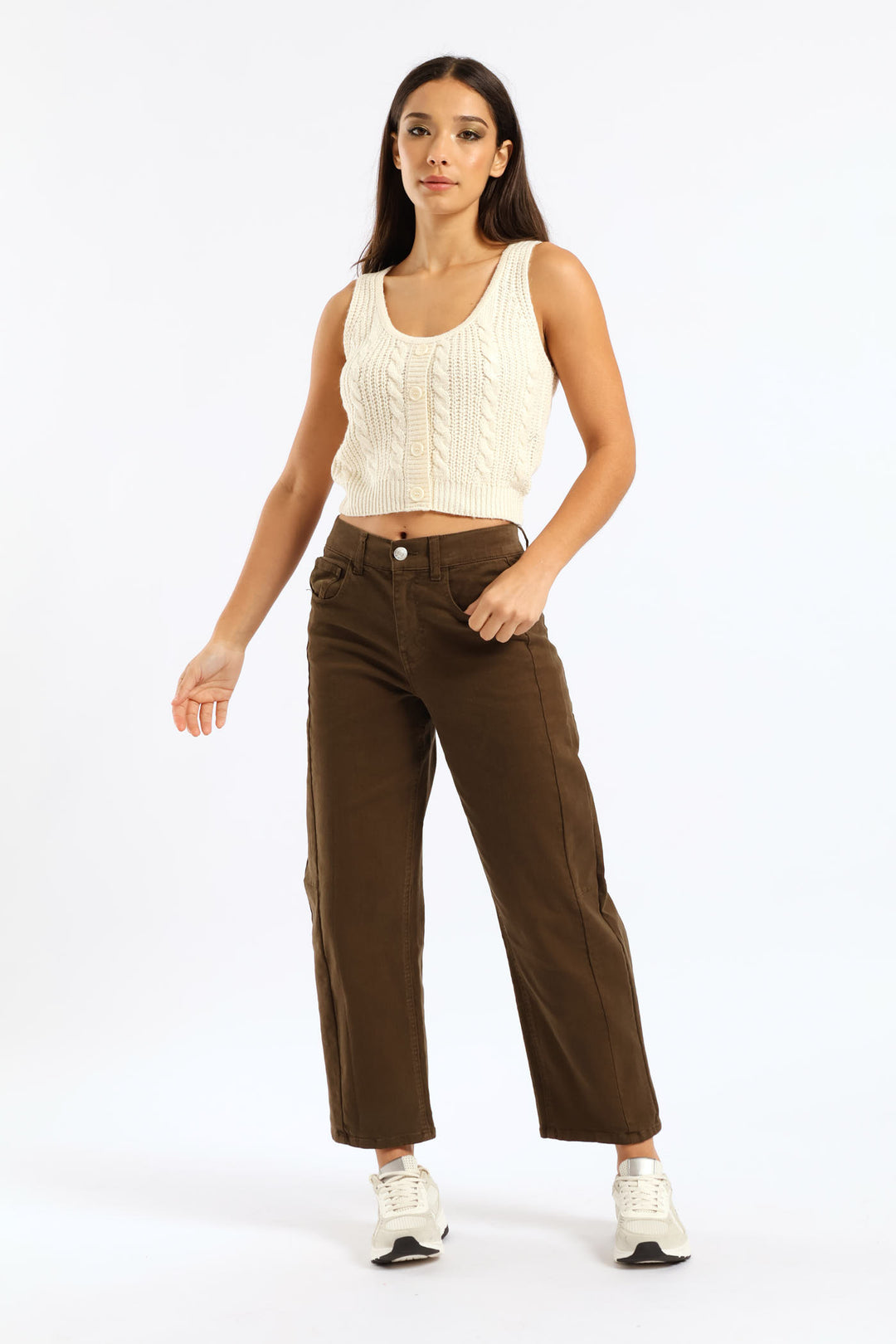 Sleeveless Cropped Sweater Top - White