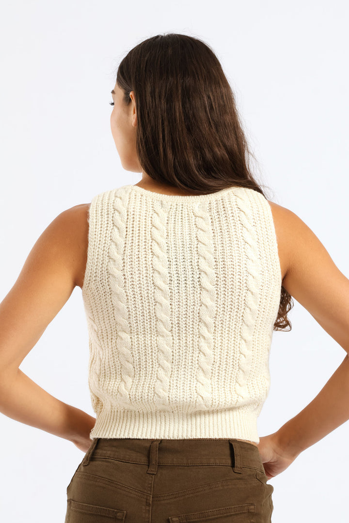 Sleeveless Cropped Sweater Top - White
