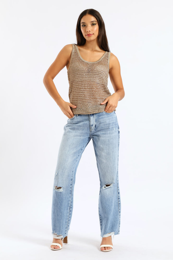 Open Stitch Ava Tank - Gold