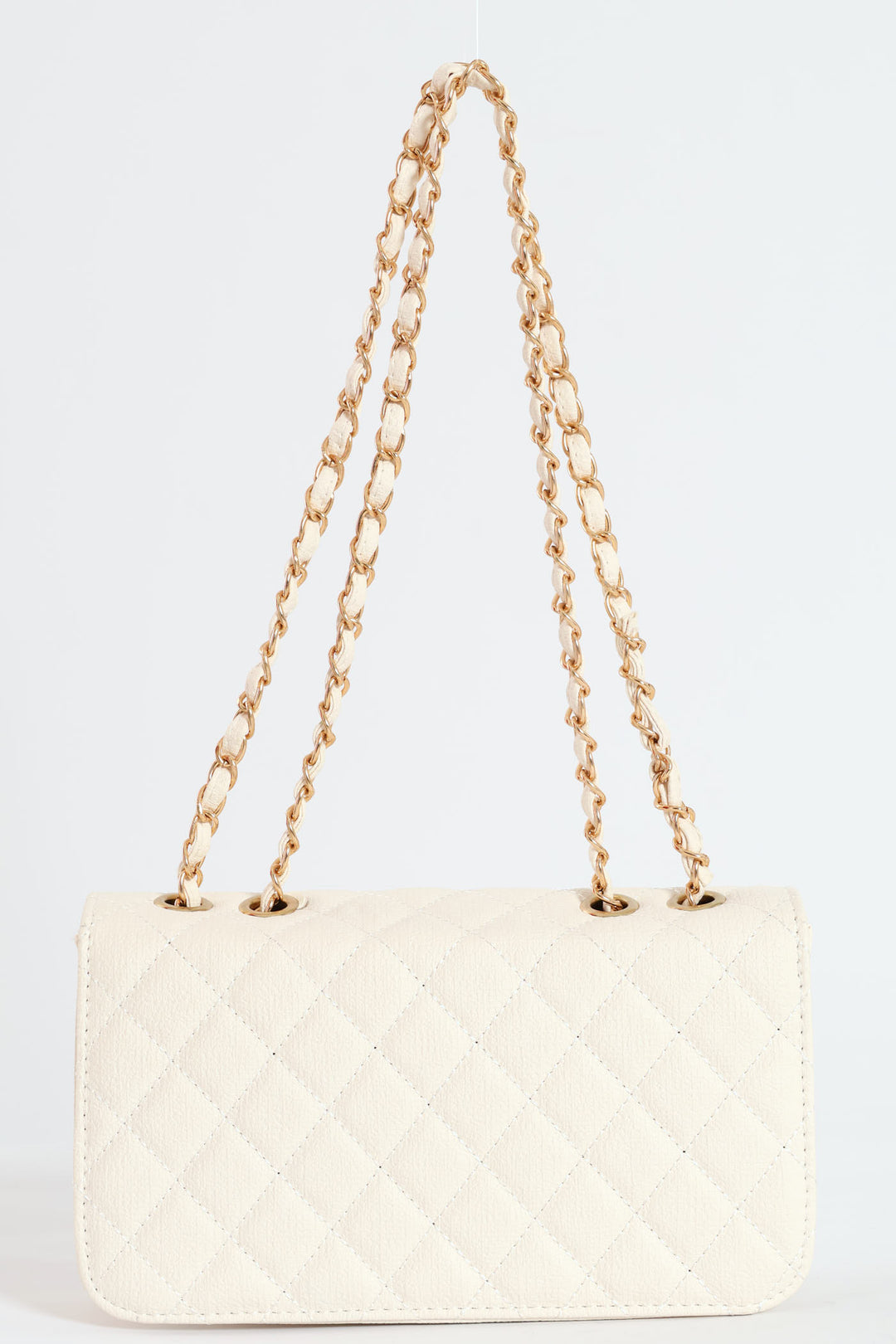 Quilted Chain Satchel Bag - Cream