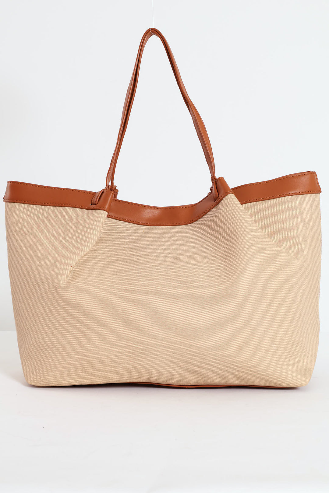 Canvas Colourblock Folded Shopper - Cream
