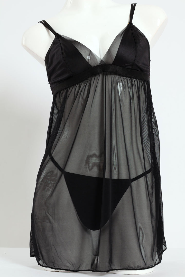 Chemise & T-String Set - Black