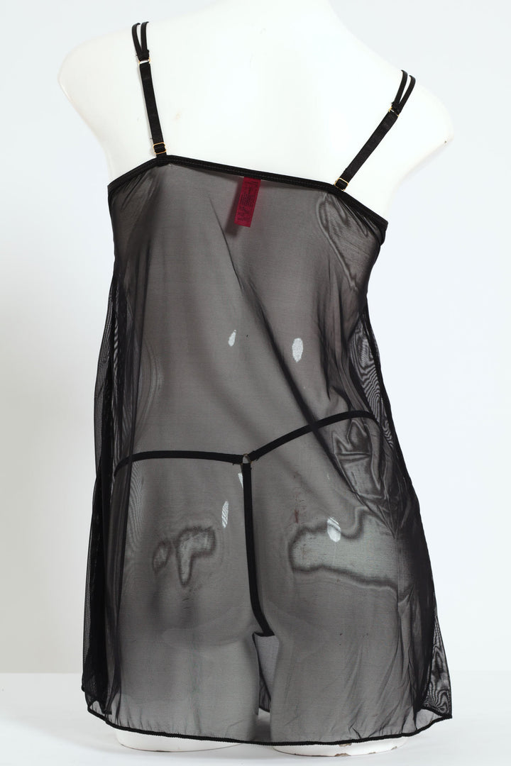 Chemise & T-String Set - Black