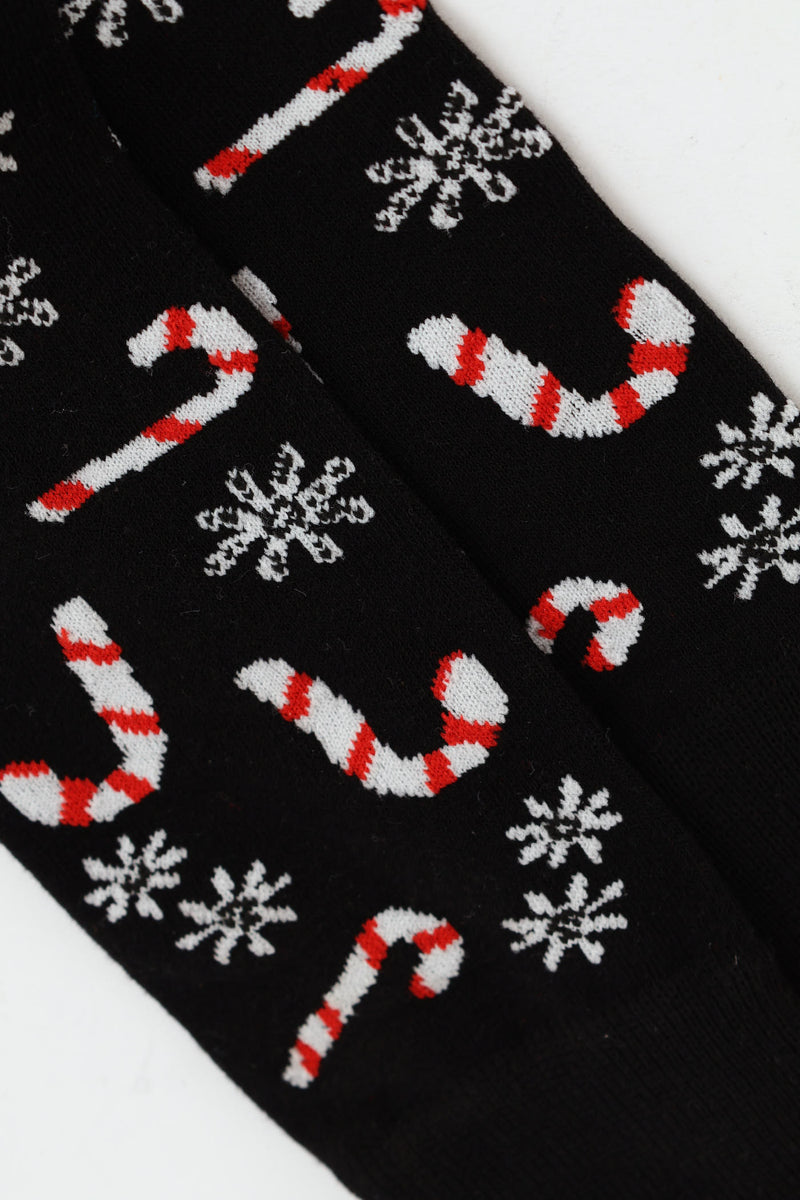 Candy Cane Christmas Socks - Black