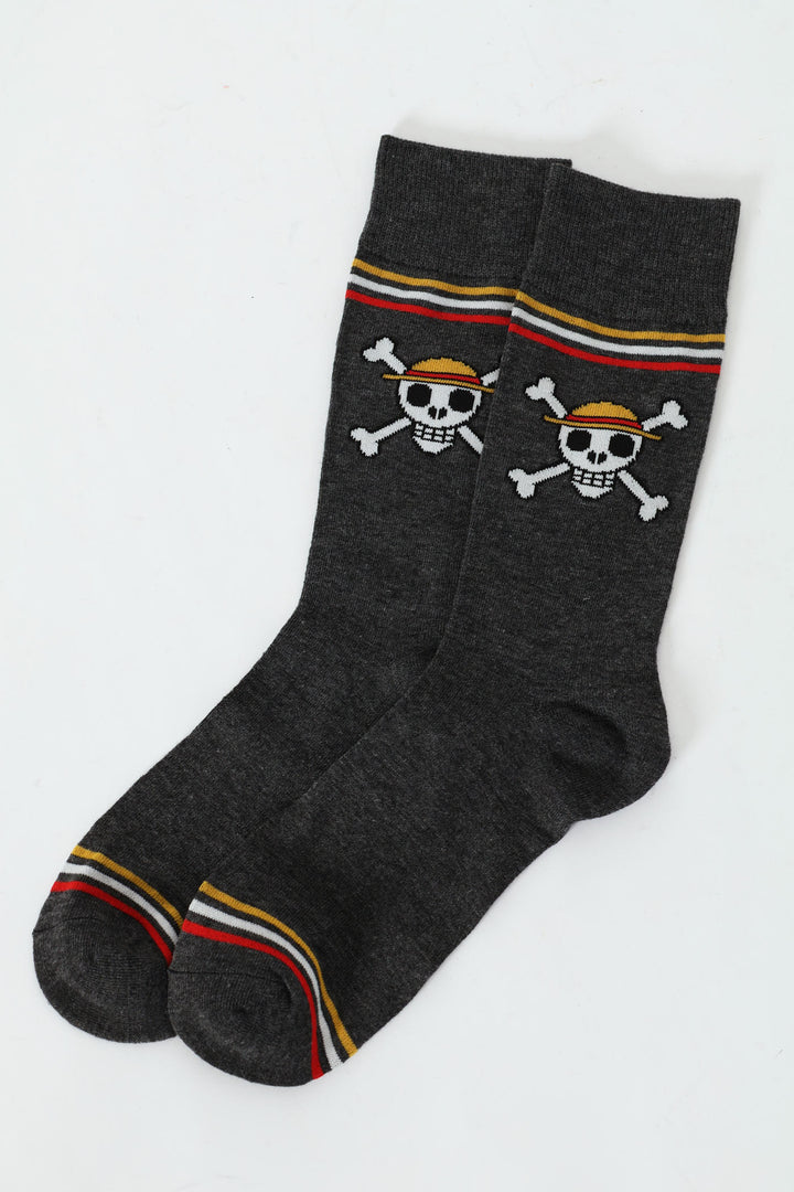 Single Skull Anklet Socks - Grey