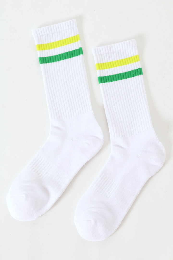 Stripe Sports Socks - White/Green