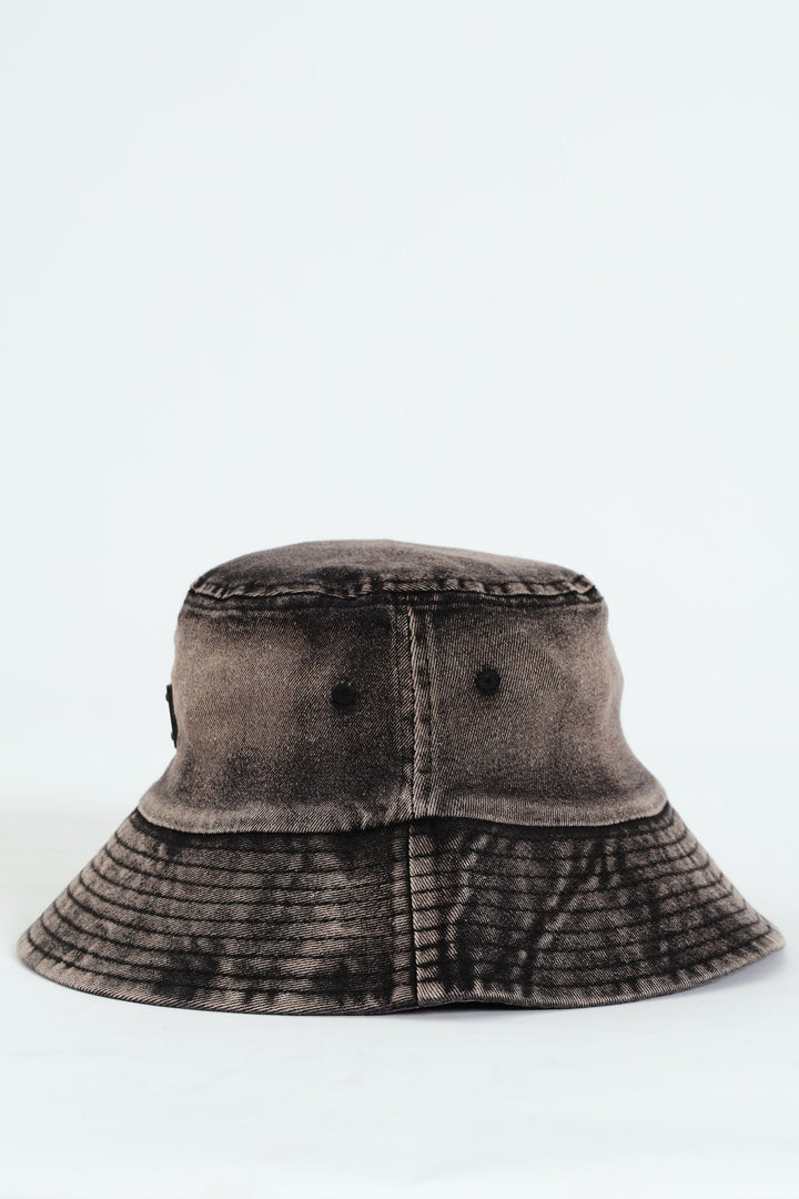 Metal Badge Denim Bucket Hat - Black