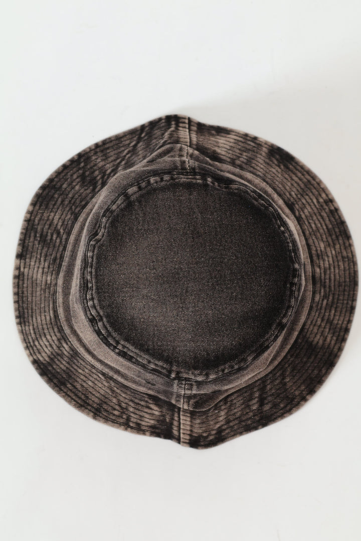 Metal Badge Denim Bucket Hat - Black