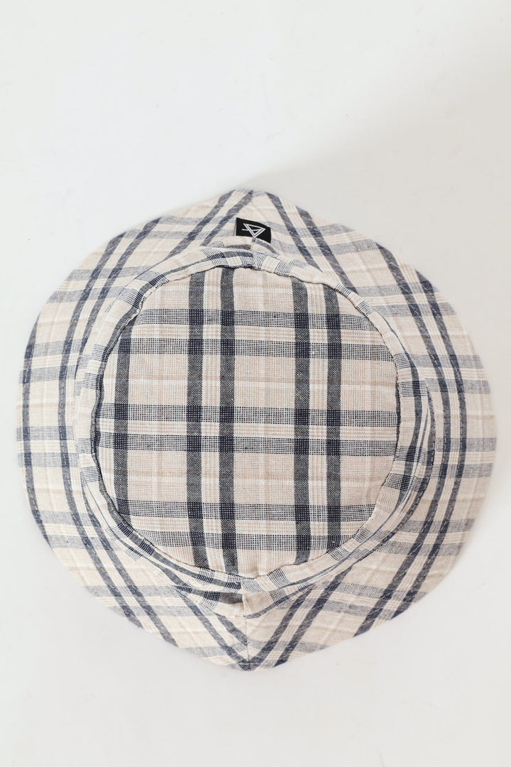Linen Check Bucket Hat - Beige