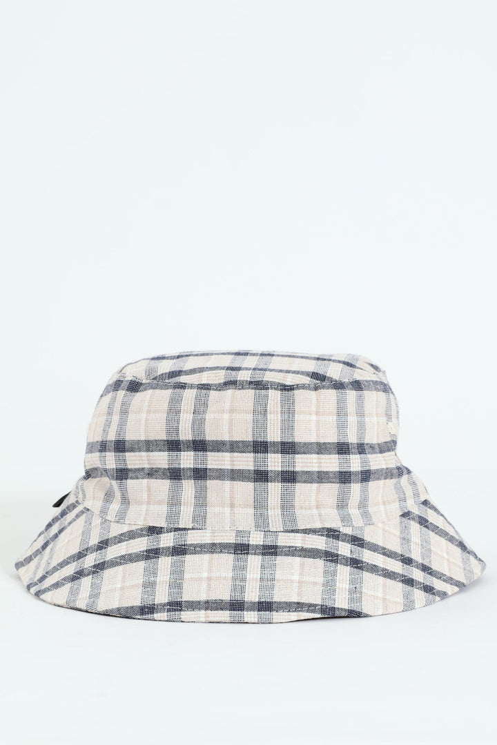 Linen Check Bucket Hat - Beige