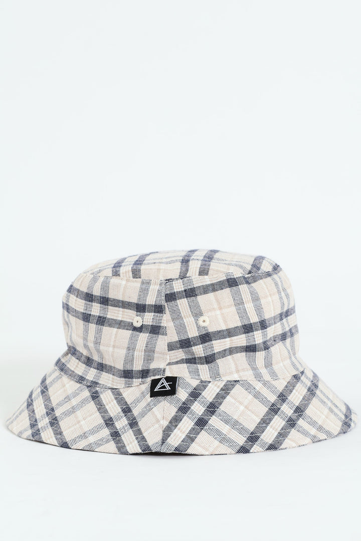 Linen Check Bucket Hat - Beige
