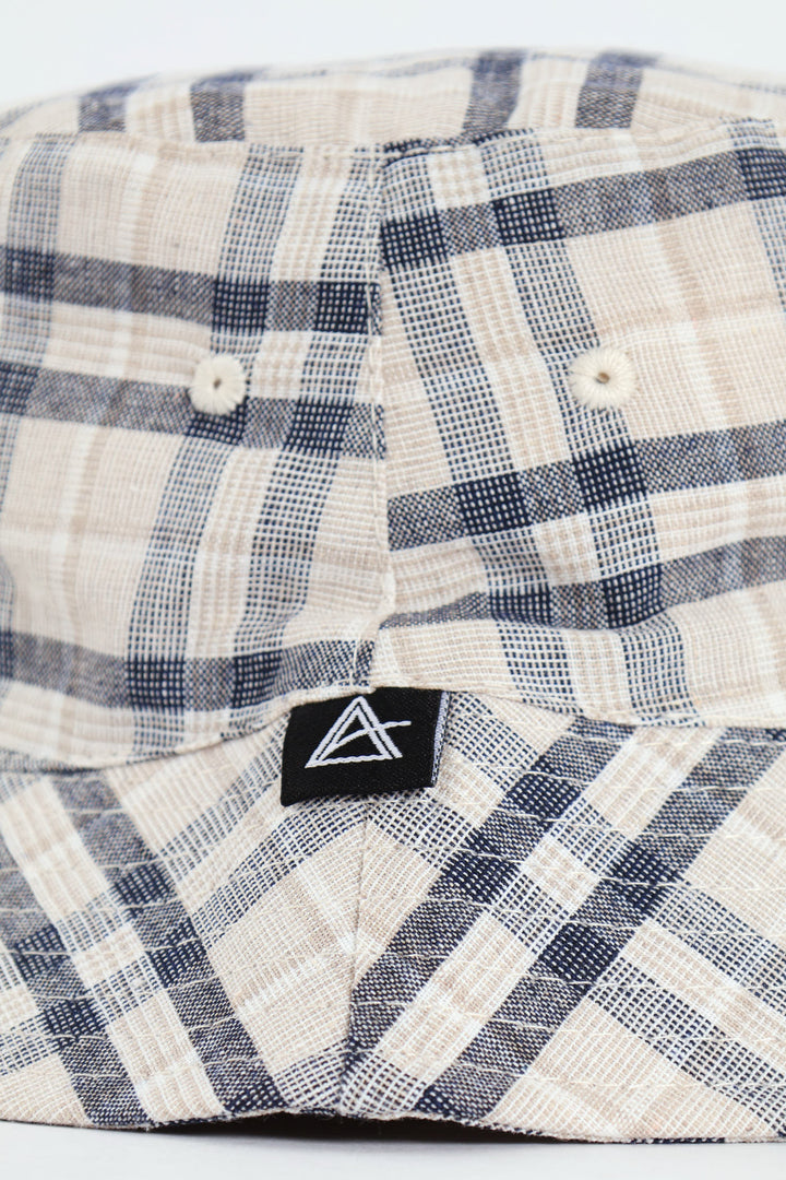 Linen Check Bucket Hat - Beige