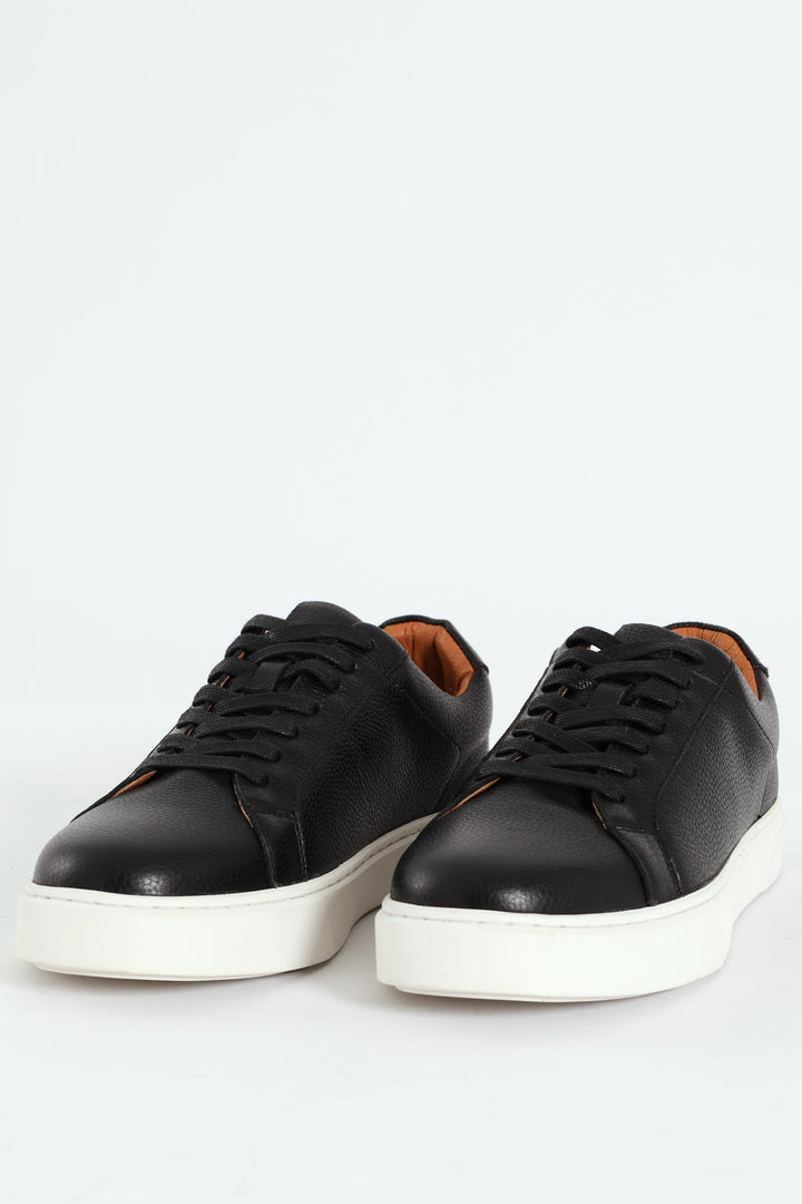 Leather Lace Up Sneaker - Black