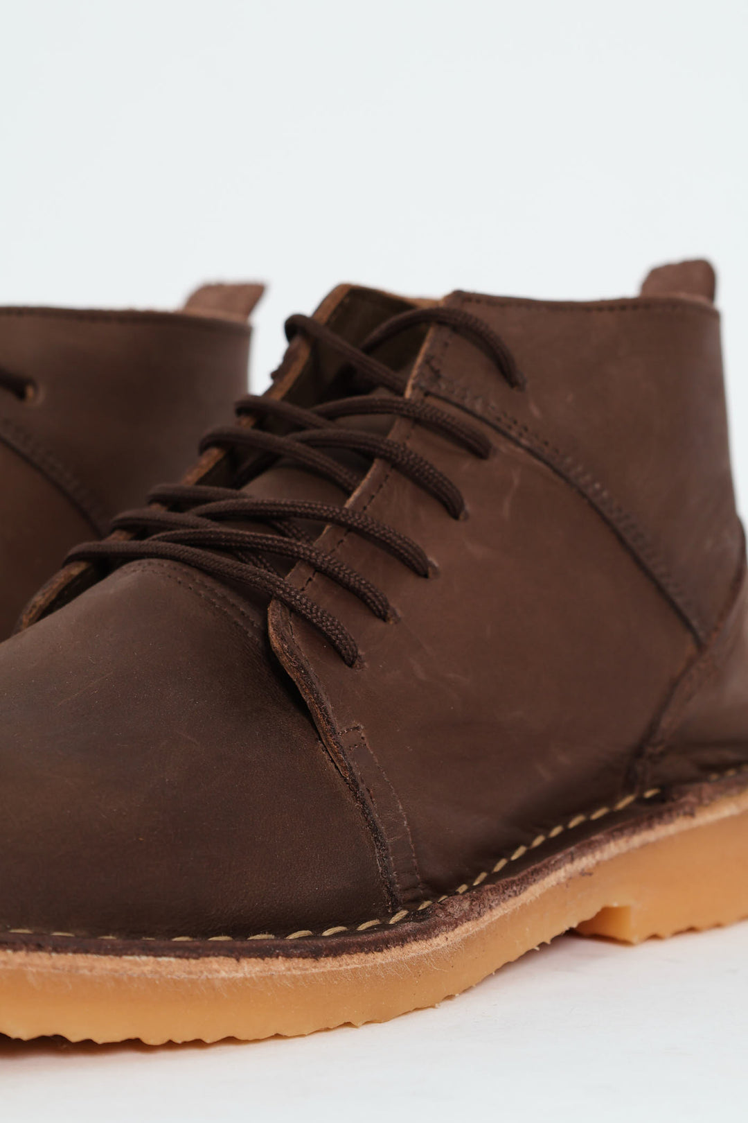 Leather Stitched Down Lace Up Boot - Brown