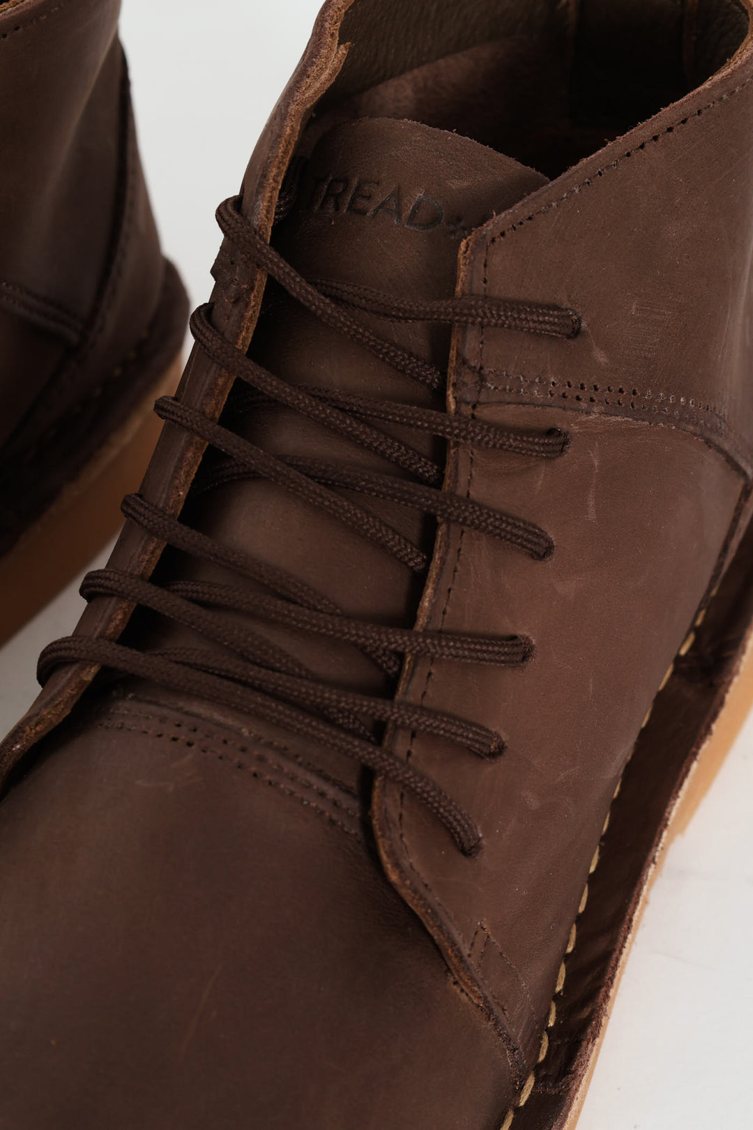 Leather Stitched Down Lace Up Boot - Brown