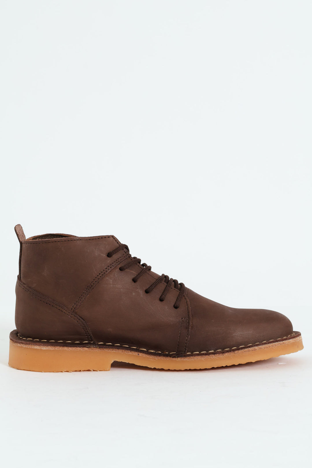 Leather Stitched Down Lace Up Boot - Brown