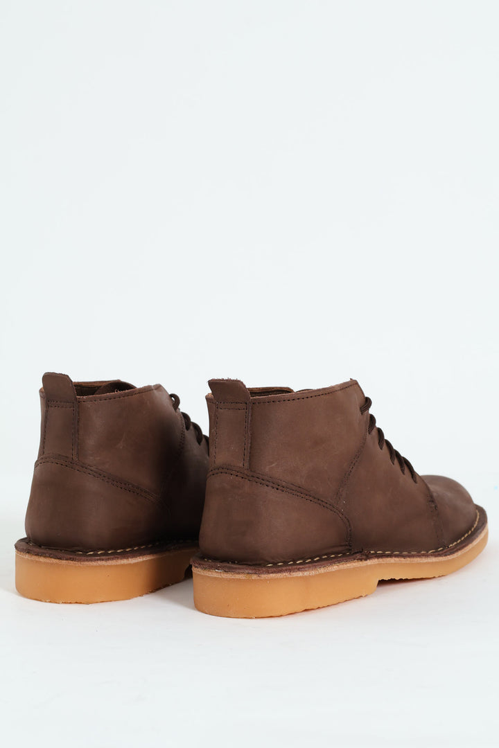 Leather Stitched Down Lace Up Boot - Brown