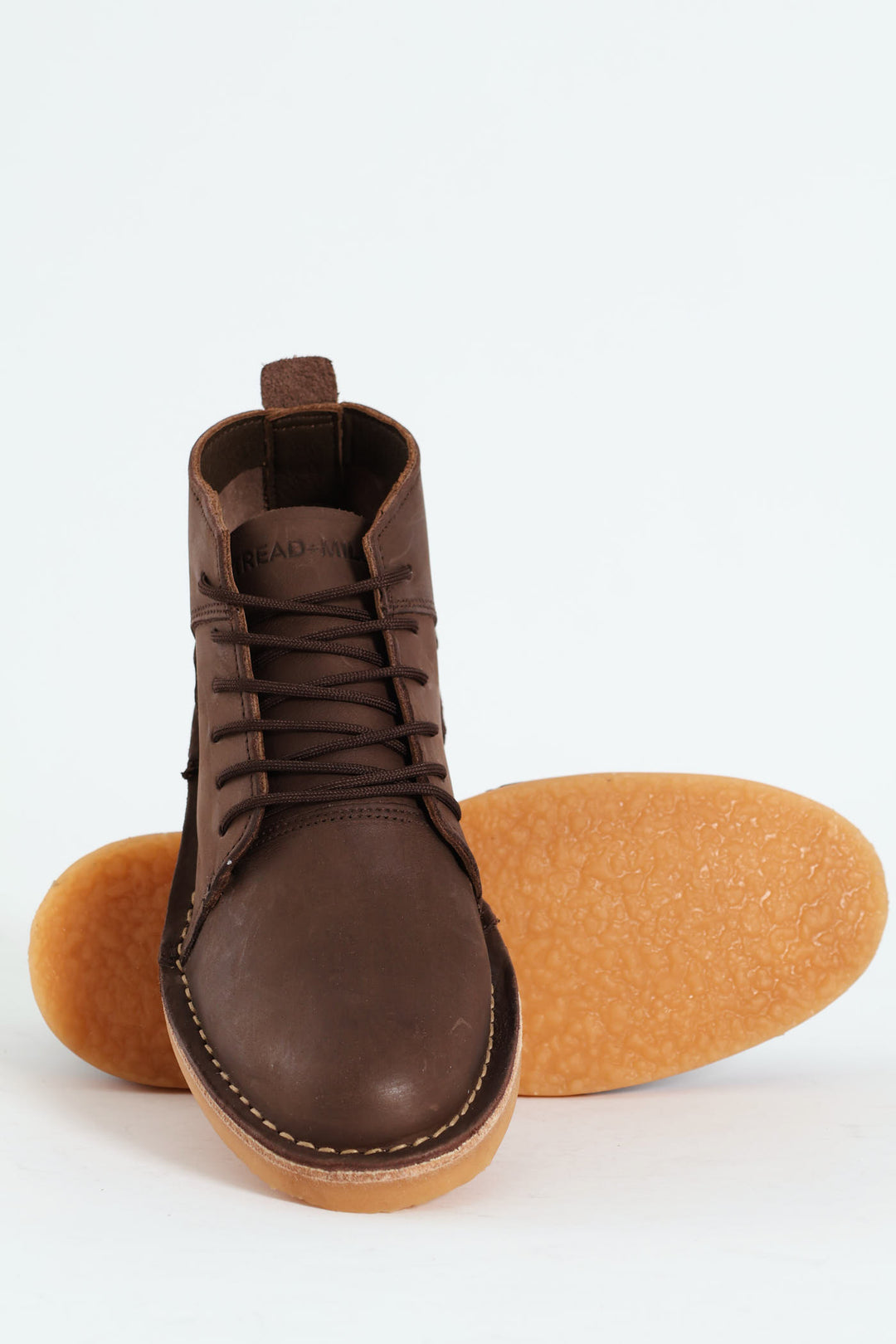 Leather Stitched Down Lace Up Boot - Brown