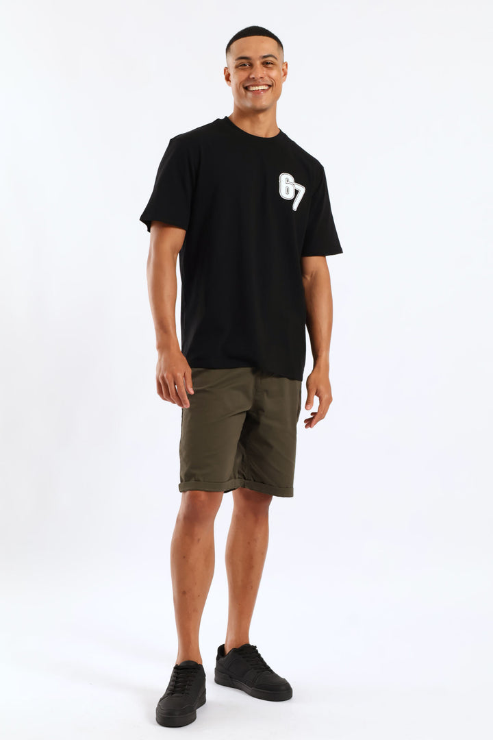 Front Chest Print Tee - Black