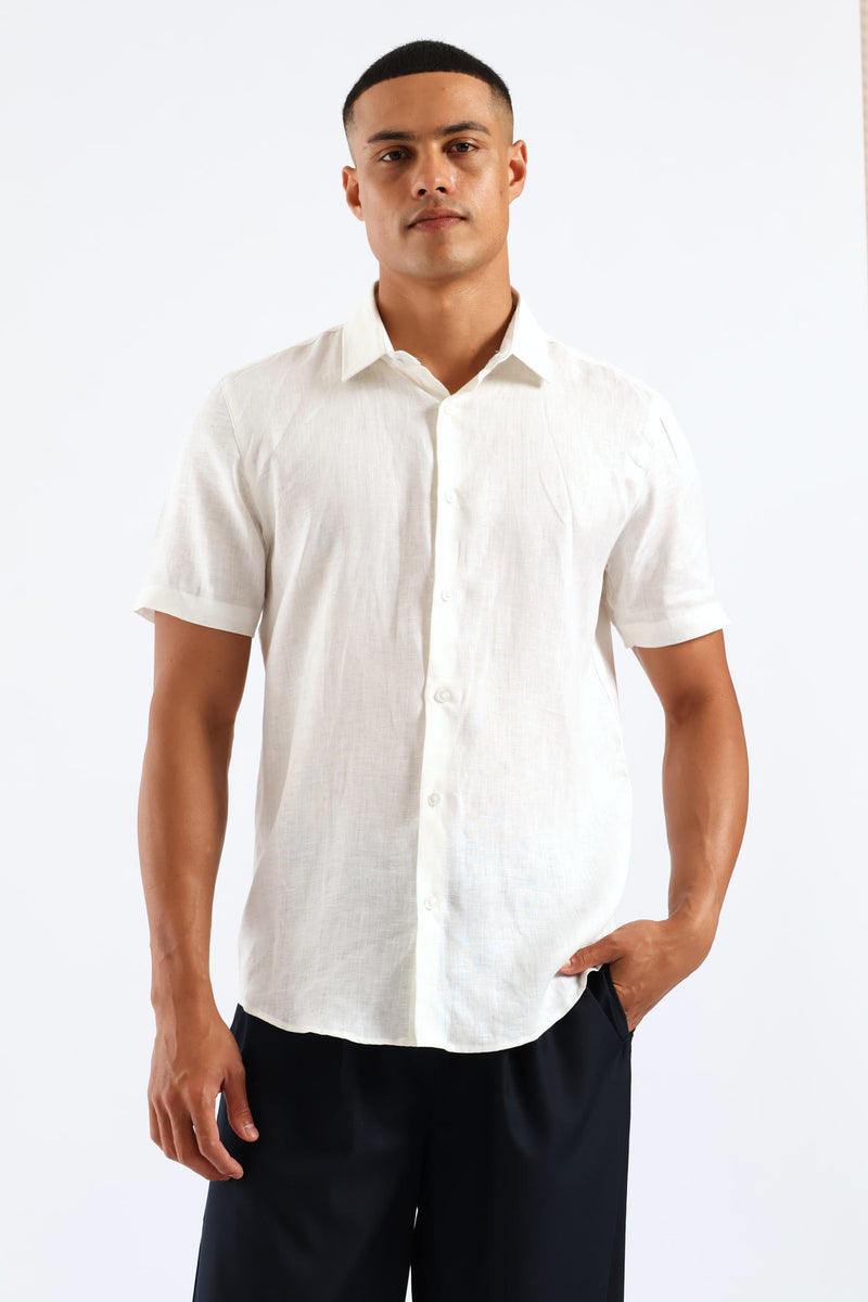 Slim Linen Look Textured Shirt - White
