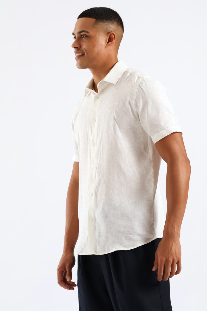 Slim Linen Look Textured Shirt - White