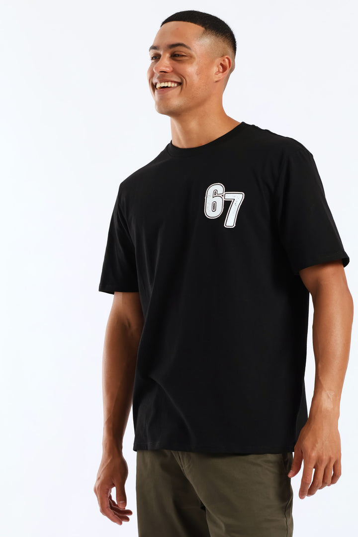 Front Chest Print Tee - Black