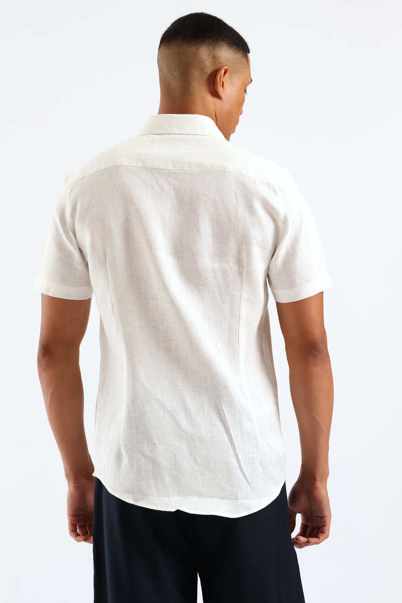 Slim Linen Look Textured Shirt - White