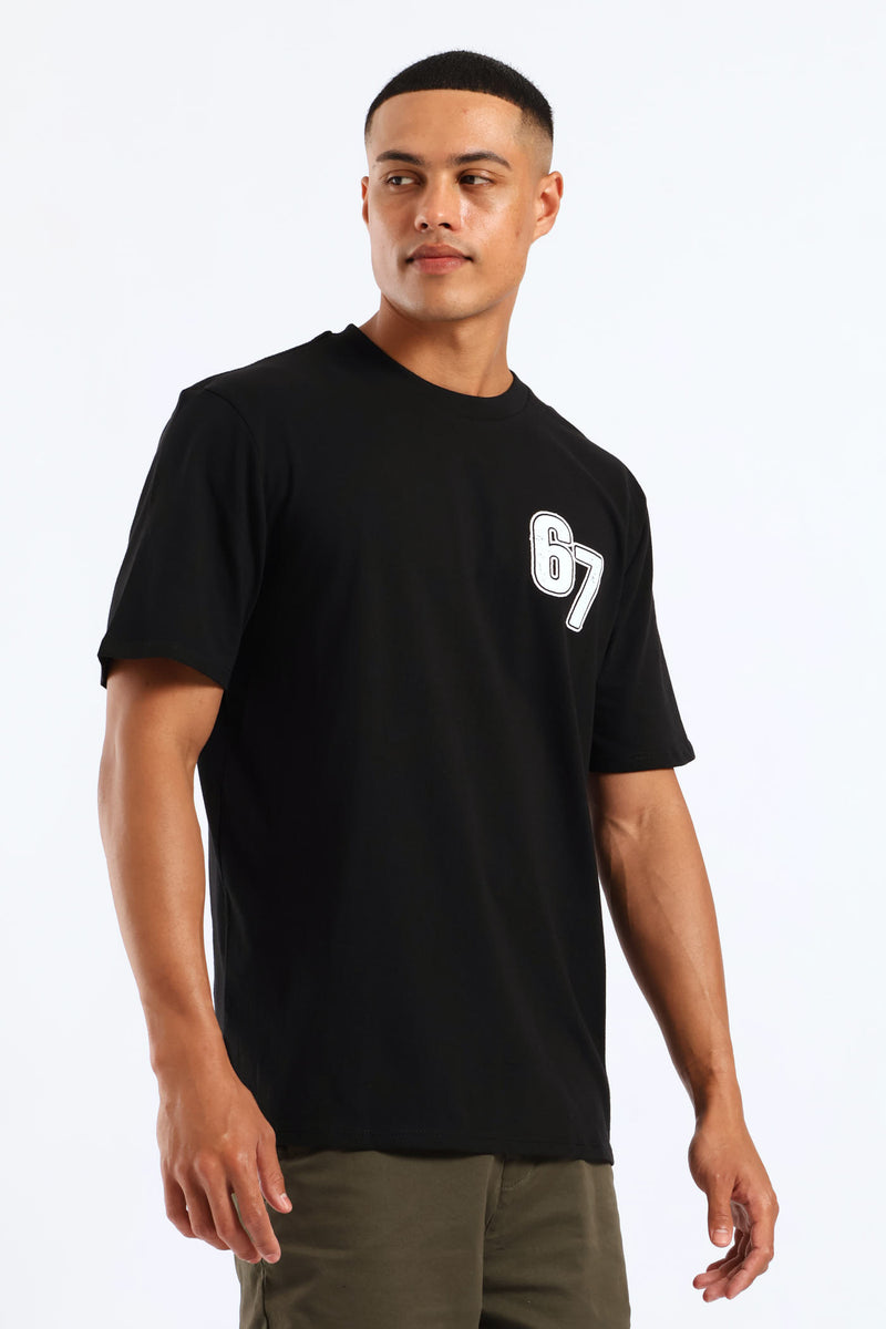 Front Chest Print Tee - Black