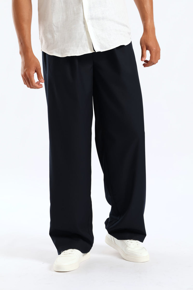 Pull-On Wide Leg Trousers - Navy
