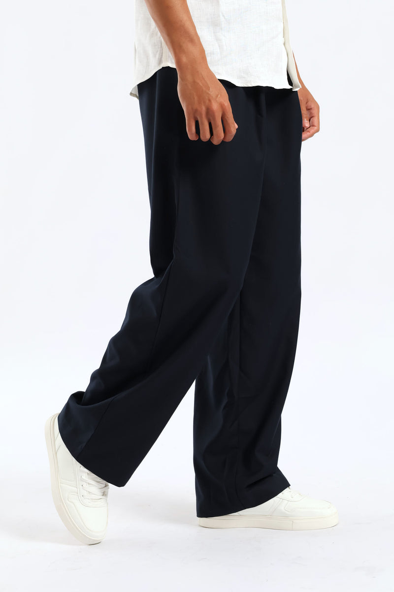 Pull-On Wide Leg Trousers - Navy