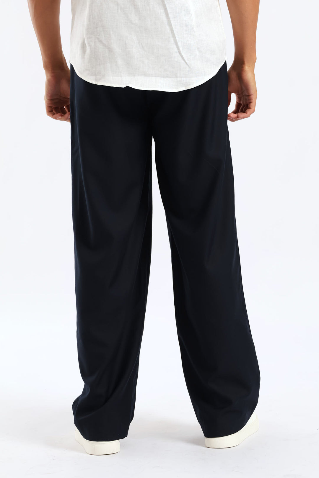 Pull-On Wide Leg Trousers - Navy