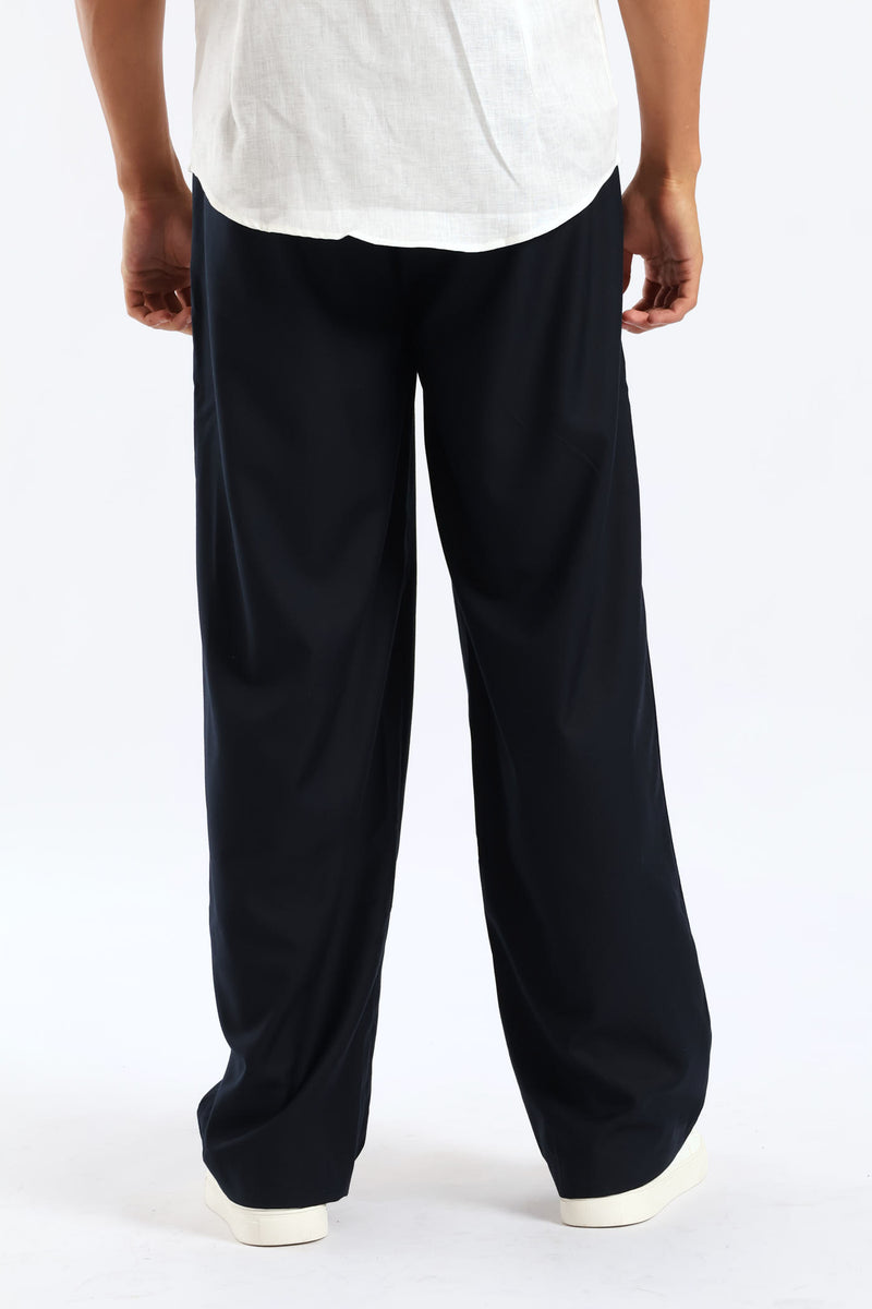 Pull-On Wide Leg Trousers - Navy