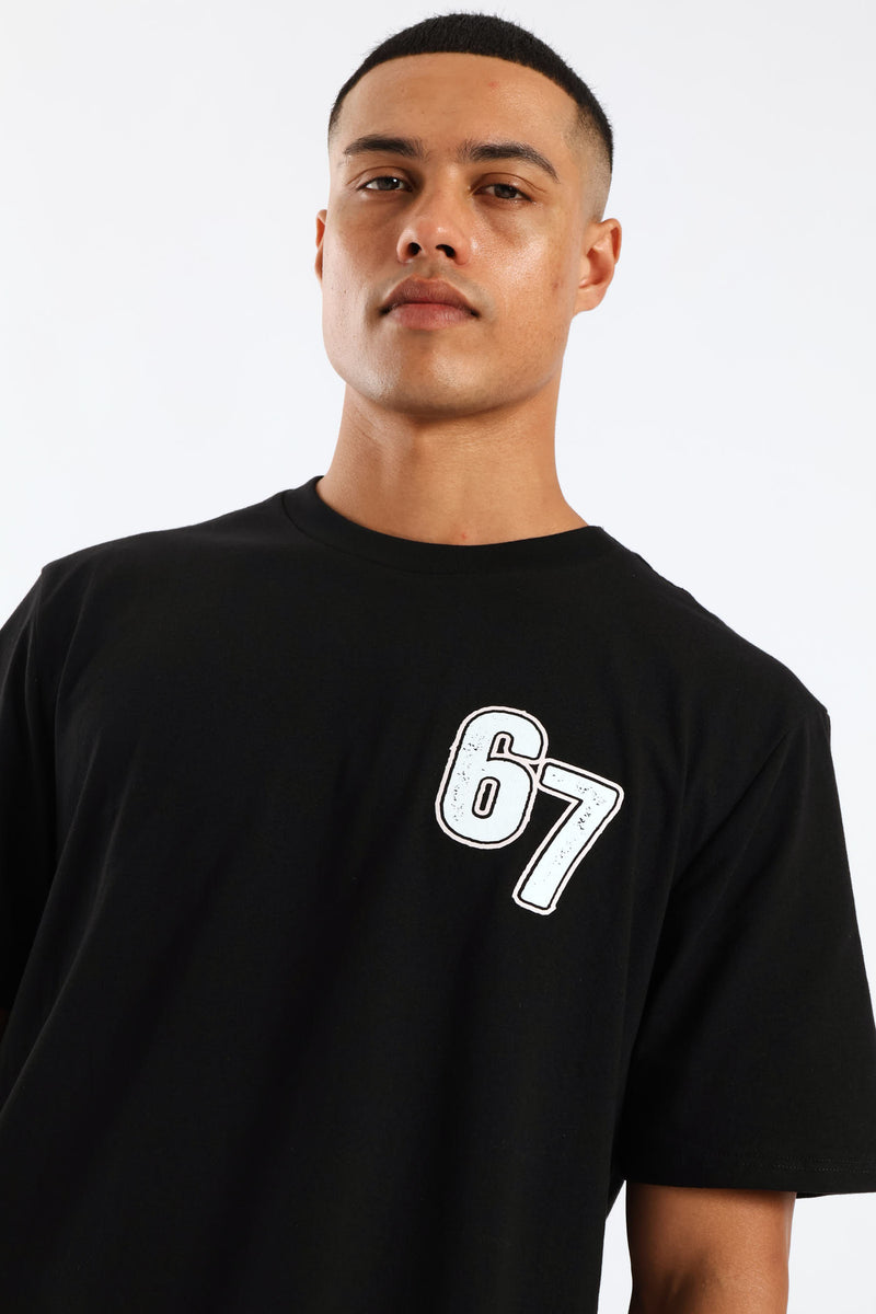 Front Chest Print Tee - Black