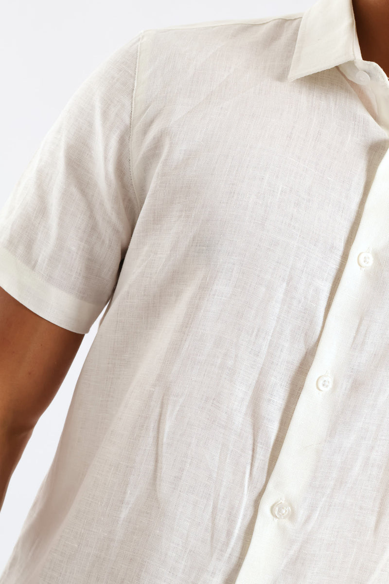 Slim Linen Look Textured Shirt - White