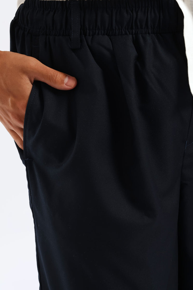 Pull-On Wide Leg Trousers - Navy