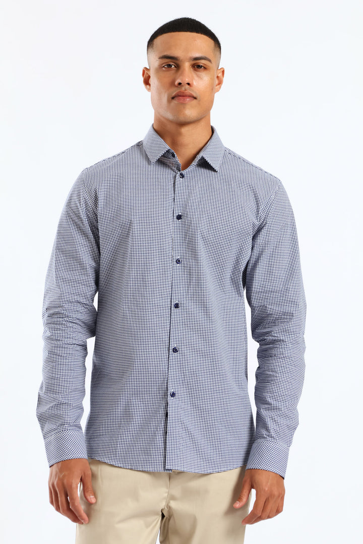 Mini Check Printed Shirt - Navy/White