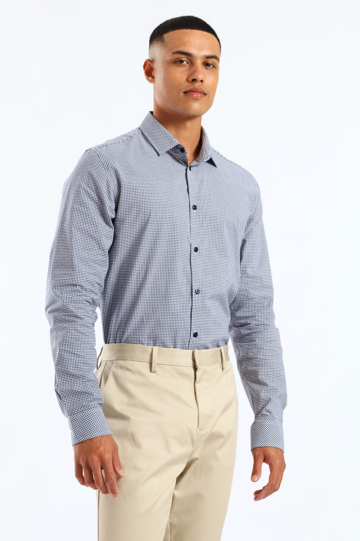 Mini Check Printed Shirt - Navy/White