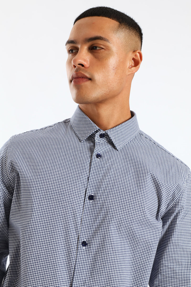 Mini Check Printed Shirt - Navy/White